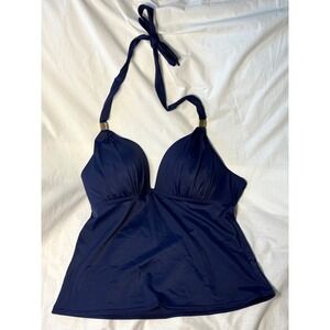 Victoria's Secret Navy Blue Halter Tankini Swim Top Gold Hardware XL